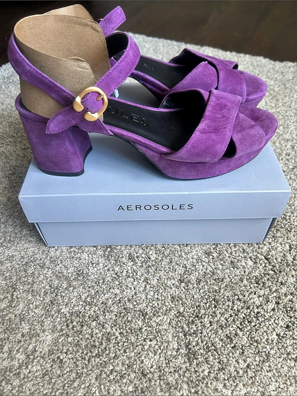 Aerosoles Cosmos Platform Sandal Purple Block Heel